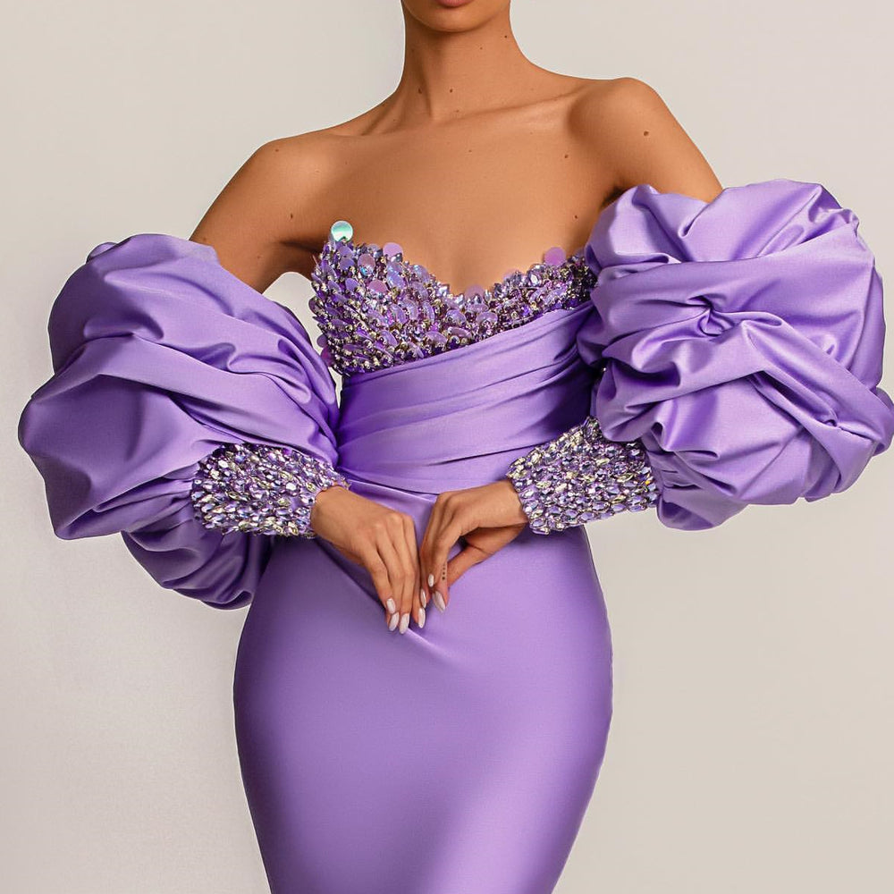 
                      
                        Purple Mermaid Prom Dress with Bubble Sleeves
                      
                    