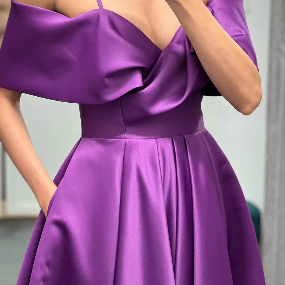 
                      
                        Purple Off-the-Shoulder A-Line Prom Dress with Pockets
                      
                    