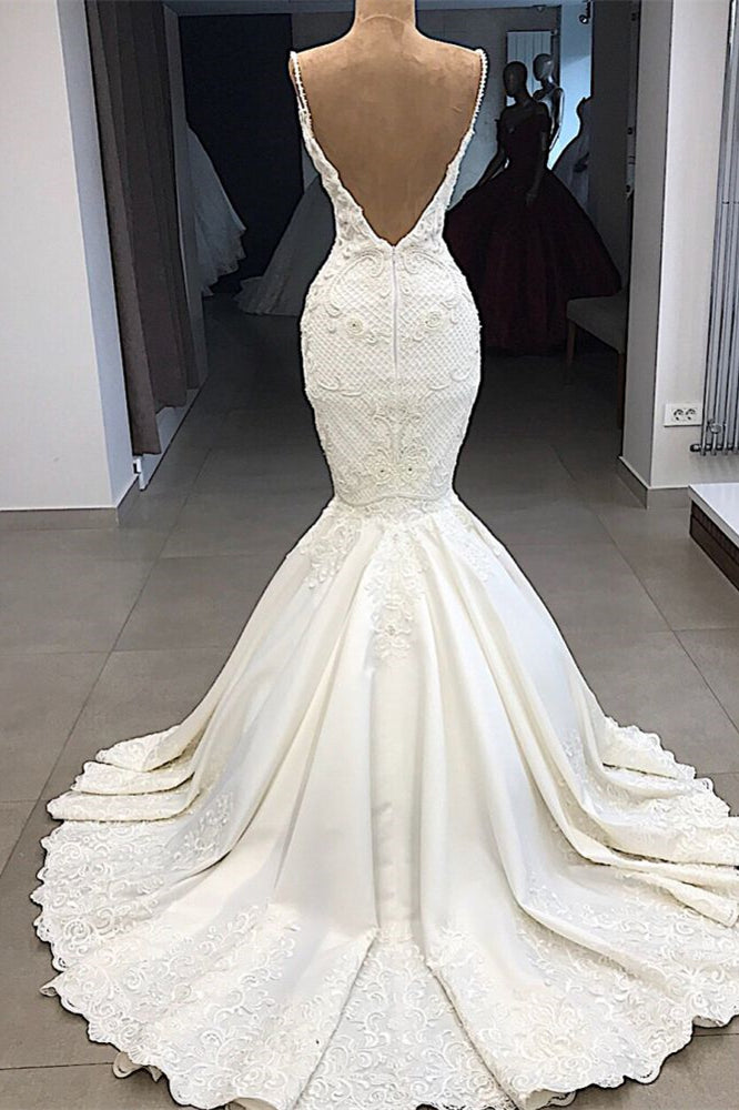 
                      
                        Detachable Skirt Spaghetti Strap Mermaid Wedding Dress with Ruffle Appliques
                      
                    