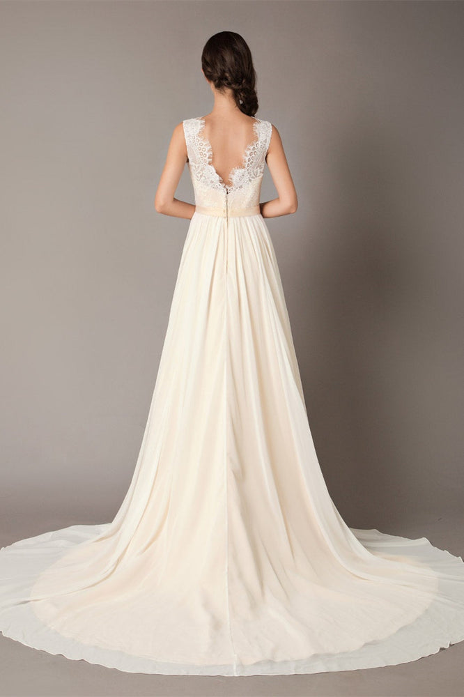 
                      
                        Champagne Lace Chiffon Wedding Dress
                      
                    