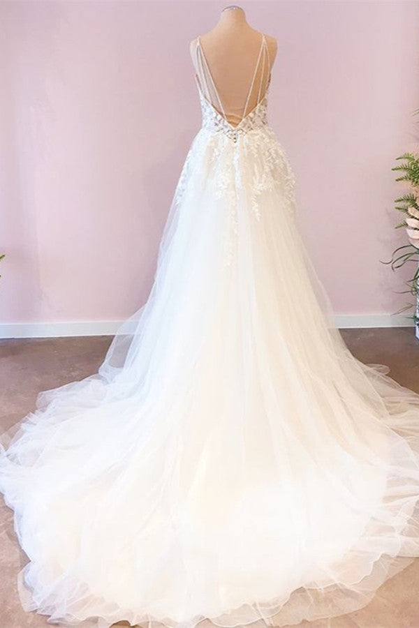 
                      
                        Sweetheart Spaghetti Strap Floor-Length Wedding Dress with A-Line Tulle
                      
                    