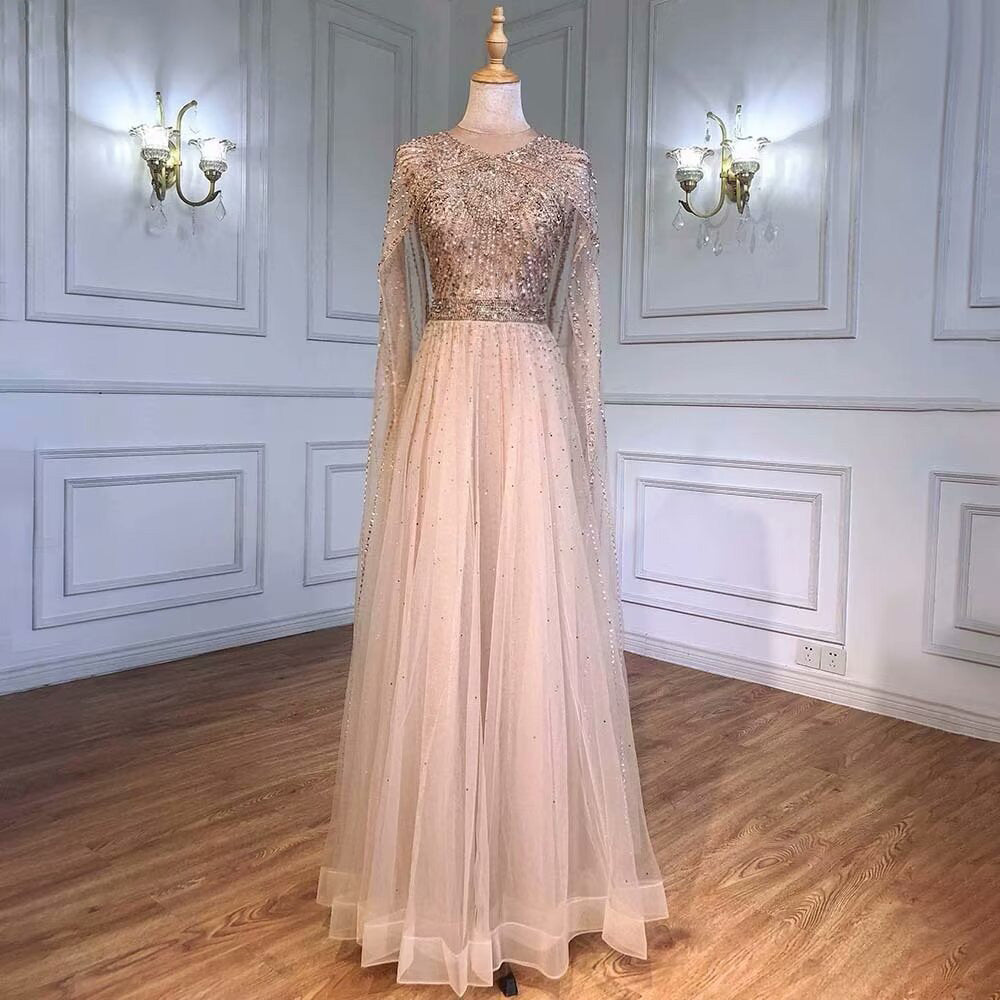 
                      
                        Long Sleeve Tulle Sequin Prom Dress with Fluttering A-Line Style
                      
                    