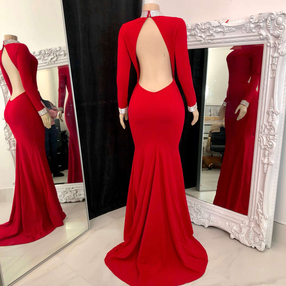 
                      
                        Simple Red Long Sleeve Open-Back Mermaid Prom Dress
                      
                    