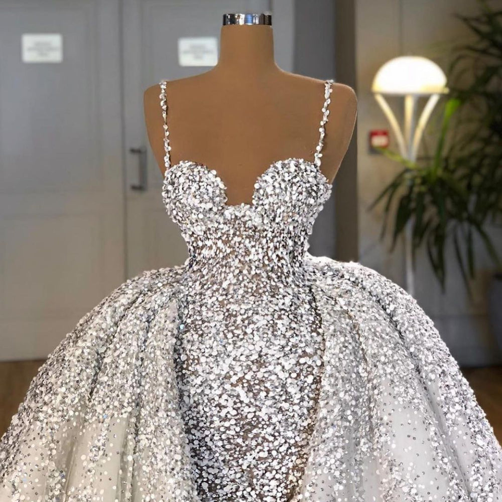 
                      
                        Brilliant Sweetheart Sequin Mermaid Wedding Dress with Ruffle Train
                      
                    