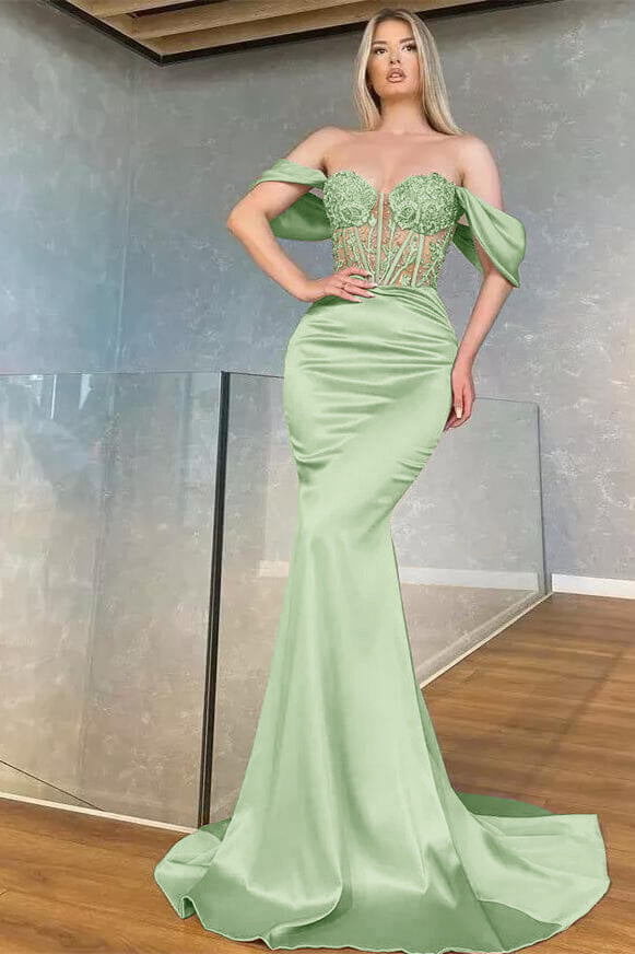 
                      
                        Off-the-Shoulder Sweetheart Mermaid Prom Dress with Beads
                      
                    