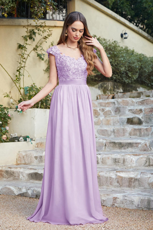 
                      
                        Elegan Cap Sleeves Lace Beadings Evening Dress Ruched Chiffon A-line Formal Dress - Lilac / US 2 - Prom Dresses
                      
                    