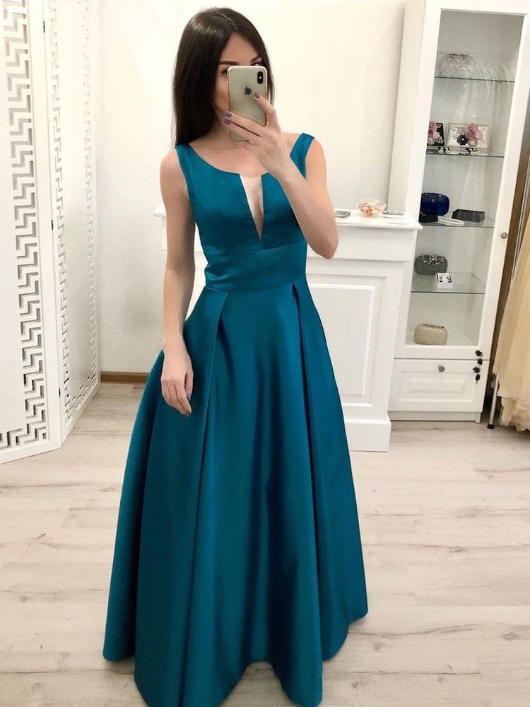 Elegant A Line Satin Long Pleated Prom Dresses, Formal Dresses, Evening Dresses, Graduation Dresses