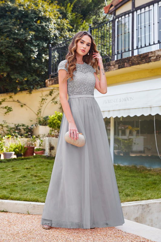 
                      
                        Elegant Cap Sleeves Aline Bridesmaid Dress Chiffon Crew Neck Floor Length Wedding Guest Dress - Prom Dresses
                      
                    