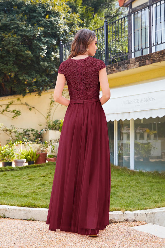 
                      
                        Elegant Cap Sleeves Aline Bridesmaid Dress Chiffon Crew Neck Floor Length Wedding Guest Dress - Prom Dresses
                      
                    