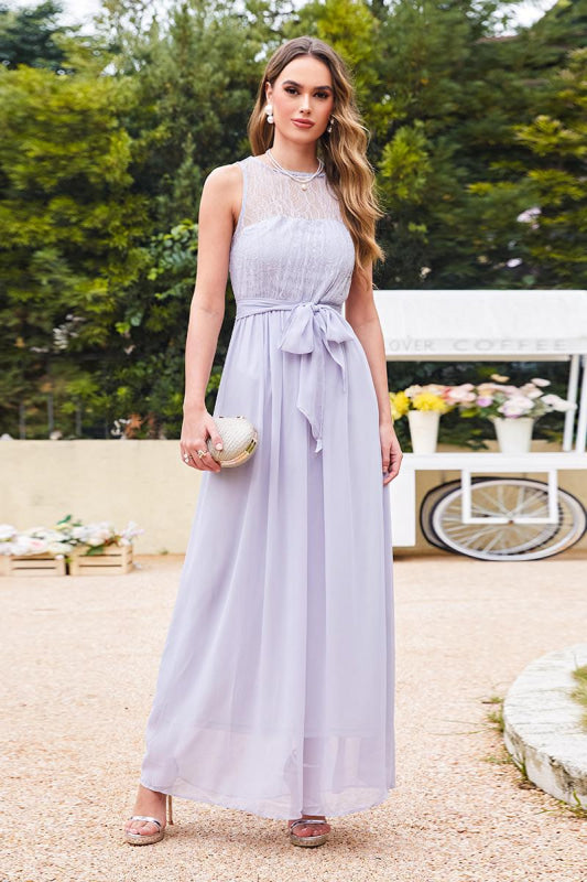 
                      
                        Elegant Crew Neck Ruched Chiffon Bridesmaid Dress Sleeveless Aline Wedding Guest Dress - Prom Dresses
                      
                    