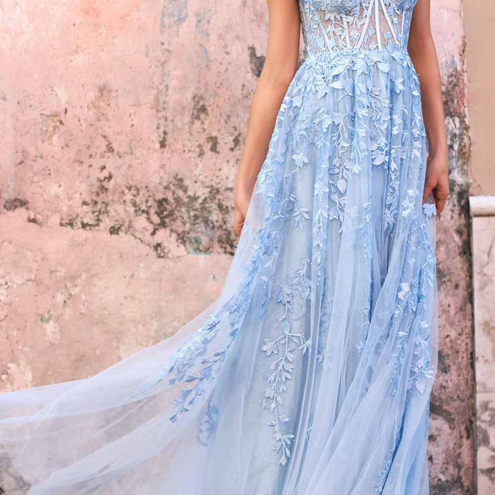 
                      
                        Elegant Floral Lace Off-the-shoulder Tulle Prom Dress
                      
                    