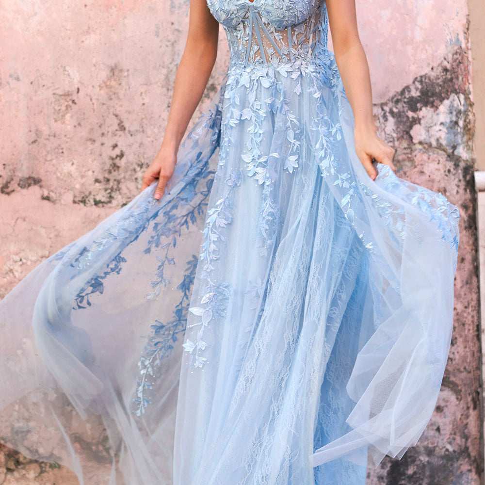 Elegant Floral Lace Off-the-shoulder Tulle Prom Dress