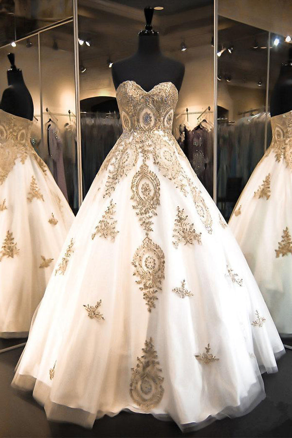 Elegant Gold Embroidery Wedding Dress