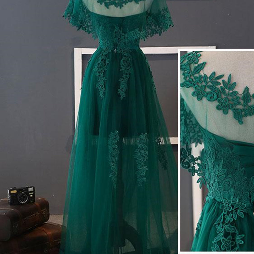 
                      
                        Elegant Green Lace Long Prom Dresses, Green Lace Formal Dresses, Green Evening Dresses
                      
                    