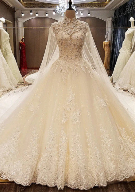 
                      
                        Elegant High-Neck Lace Wedding Dresses | Princess Bridal Gown
                      
                    