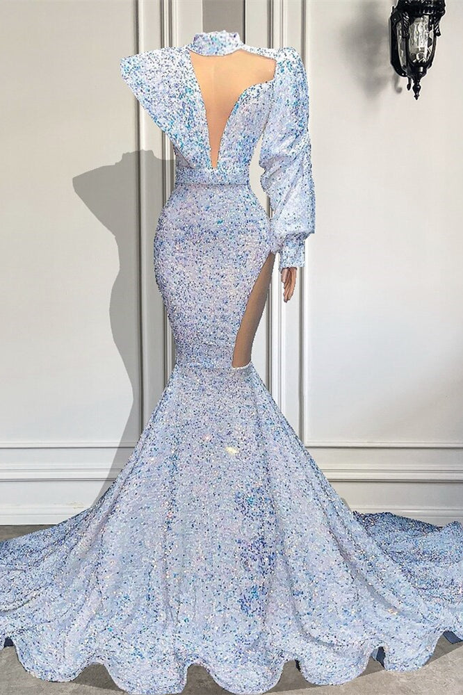 Elegant High Neck Long Sleeves Mermaid Prom Dress Featuring Sequins