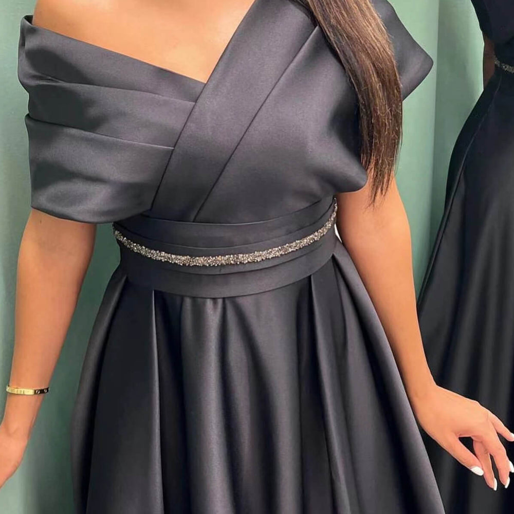 
                      
                        Elegant Off-shoulder Long Evening Dress with Pleats - On Sale
                      
                    