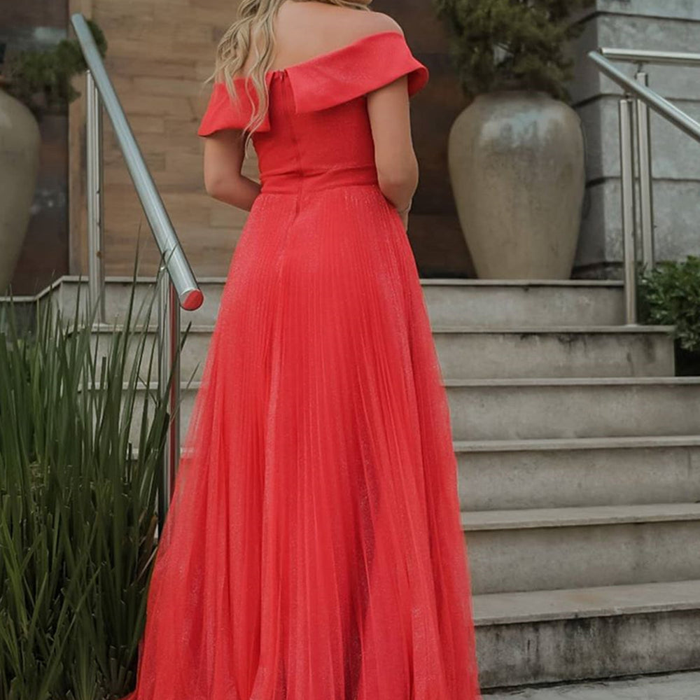 
                      
                        Elegant Off the Shoulder Red Long Prom Dresses, Long Off Shoulder Red Formal Evening Dress
                      
                    