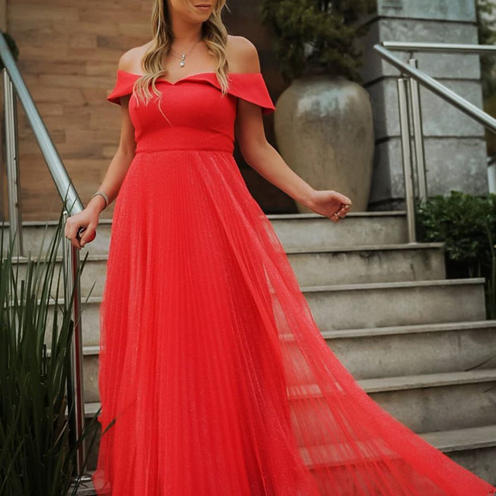 
                      
                        Elegant Off the Shoulder Red Long Prom Dresses, Long Off Shoulder Red Formal Evening Dress
                      
                    