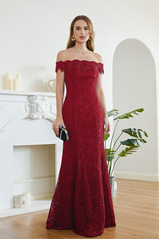 
                      
                        Elegant Off-the-Shoulder Trumpet Bridesmaid Dress Lace Long Evening Dress - Burgundy / US 4 - Prom Dresses
                      
                    