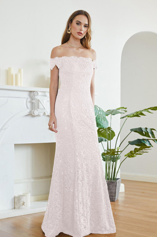 
                      
                        Elegant Off-the-Shoulder Trumpet Bridesmaid Dress Lace Long Evening Dress - Prom Dresses
                      
                    