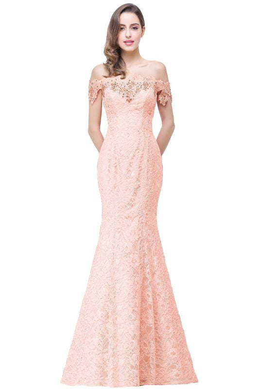 
                      
                        Elegant Off-the-Shoulder Trumpet Bridesmaid Dress Lace Long Evening Dress - Pearl Pink / US 4 - Prom Dresses
                      
                    