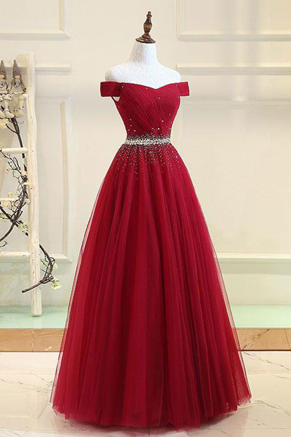 
                      
                        Elegant Off The Shoulder Tulle Long Prom Dress With Rhinestones
                      
                    