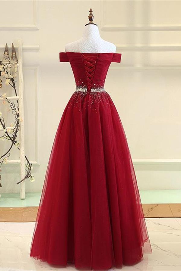 
                      
                        Elegant Off The Shoulder Tulle Long Prom Dress With Rhinestones
                      
                    