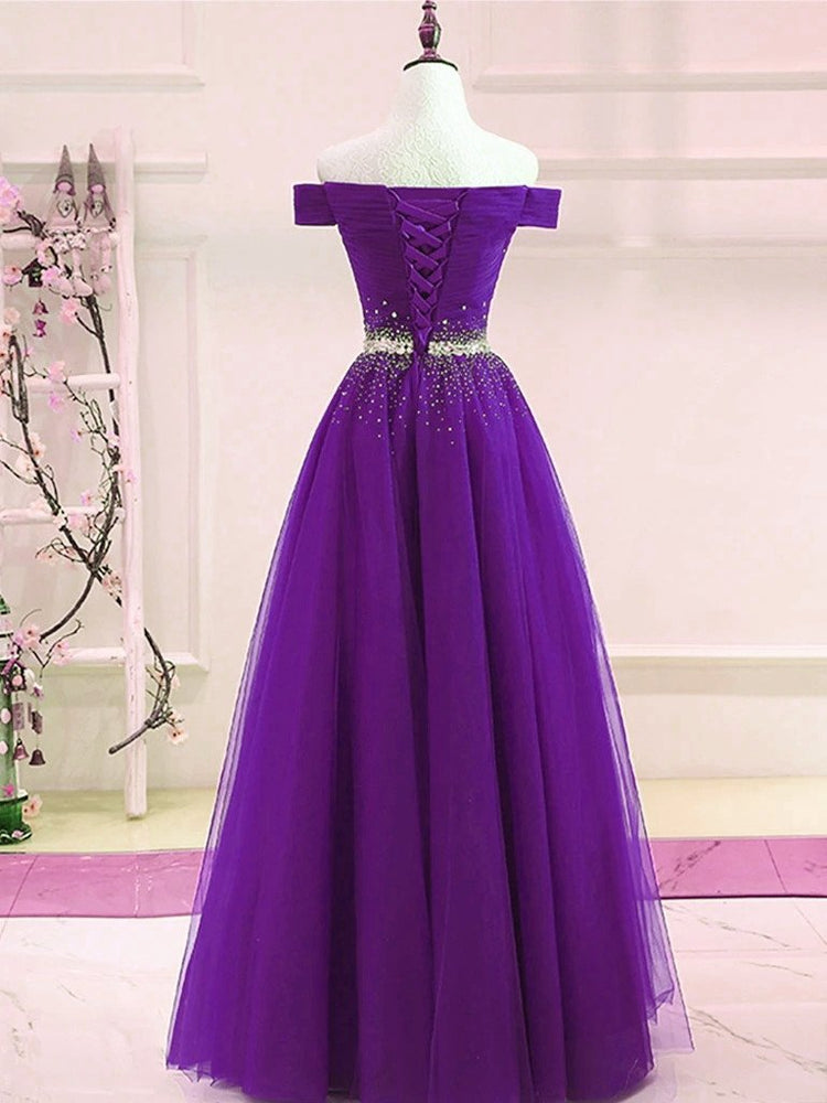 
                      
                        Elegant Off The Shoulder Tulle Long Prom Dress With Rhinestones
                      
                    