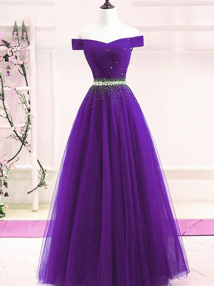 
                      
                        Elegant Off The Shoulder Tulle Long Prom Dress With Rhinestones
                      
                    