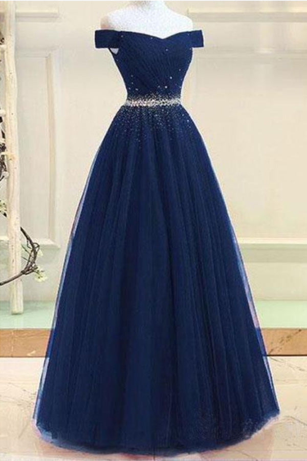 
                      
                        Elegant Off The Shoulder Tulle Long Prom Dress With Rhinestones
                      
                    