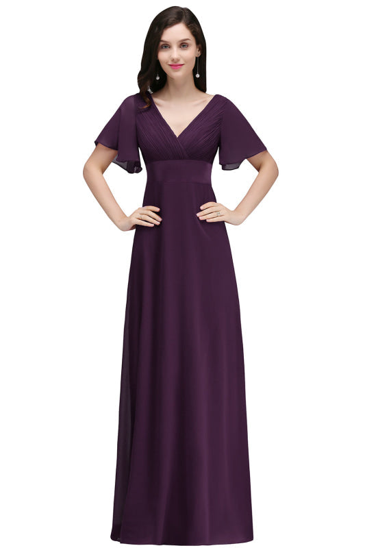 
                      
                        Elegant Puffy Sleeves Chiffon Aline Bridesmaid Dresses V-Neck Floor Length Evening Dress - Grape / S - Prom Dresses
                      
                    