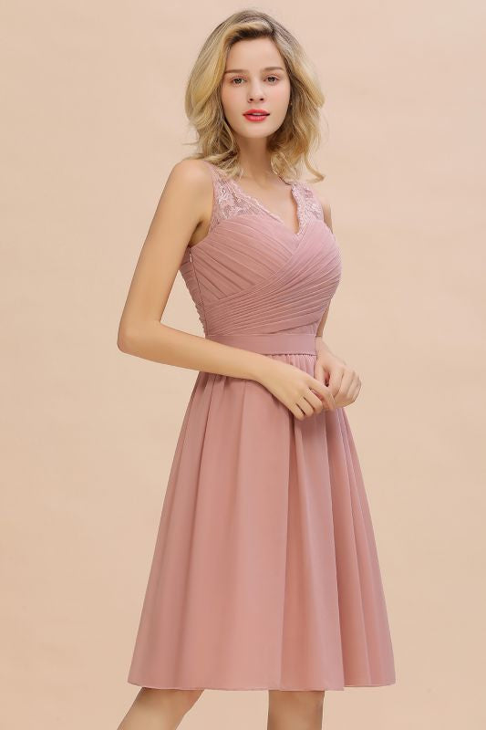 
                      
                        Elegant Ruffle Chiffon Short Bridesmaid Dress Sleeveless V-Neck Aline Knee Length Homecoming Dress - Prom Dresses
                      
                    