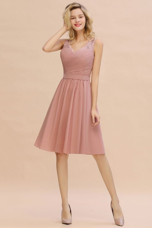 
                      
                        Elegant Ruffle Chiffon Short Bridesmaid Dress Sleeveless V-Neck Aline Knee Length Homecoming Dress - Prom Dresses
                      
                    