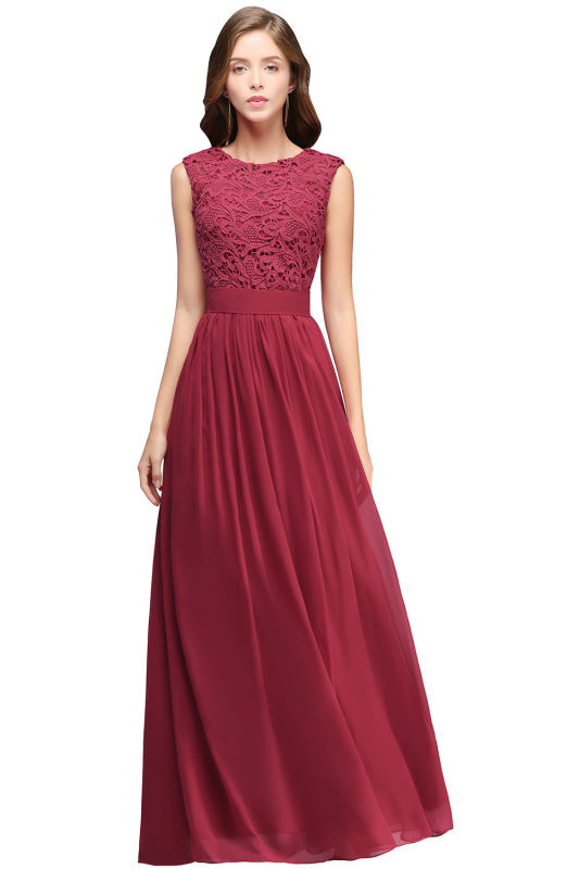 
                      
                        Elegant Scoop Neck Sleeveless A-Line Chiffon Evening Dress Floral lace Long Formal Dress - Burgundy / US 2 - Prom Dresses
                      
                    