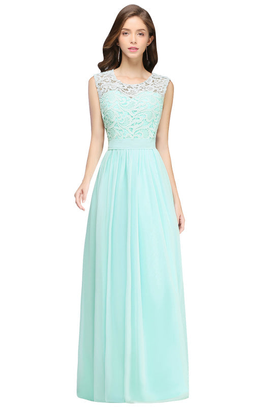 
                      
                        Elegant Scoop Neck Sleeveless A-Line Chiffon Evening Dress Floral lace Long Formal Dress - Mint / US 2 - Prom Dresses
                      
                    