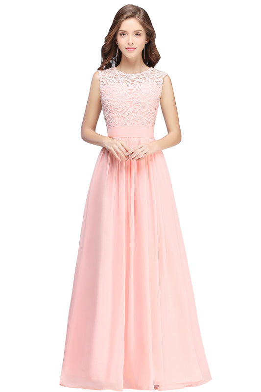 
                      
                        Elegant Scoop Neck Sleeveless A-Line Chiffon Evening Dress Floral lace Long Formal Dress - Blushing Pink / US 2 - Prom Dresses
                      
                    