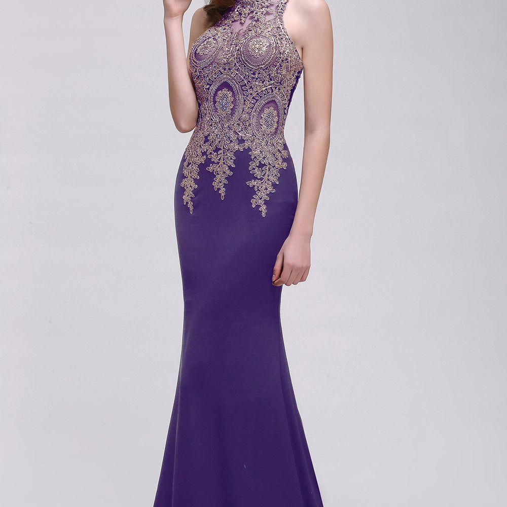 
                      
                        Elegant Sleeveless Mermaid Evening Dress | Prom Gown With Lace Appliques
                      
                    