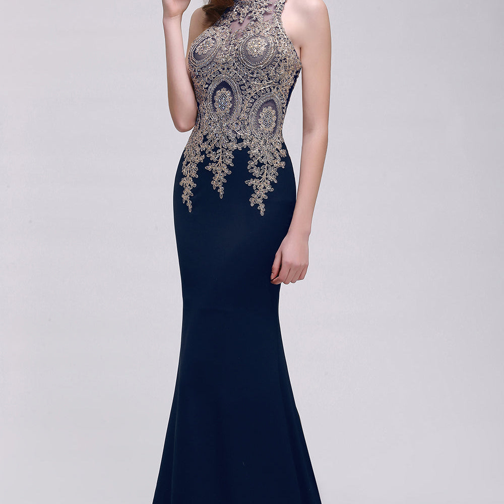 
                      
                        Elegant Sleeveless Mermaid Evening Dress | Prom Gown With Lace Appliques
                      
                    