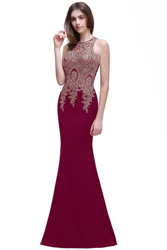 
                      
                        Elegant Sleeveless Mermaid Evening Dress | Prom Gown With Lace Appliques
                      
                    