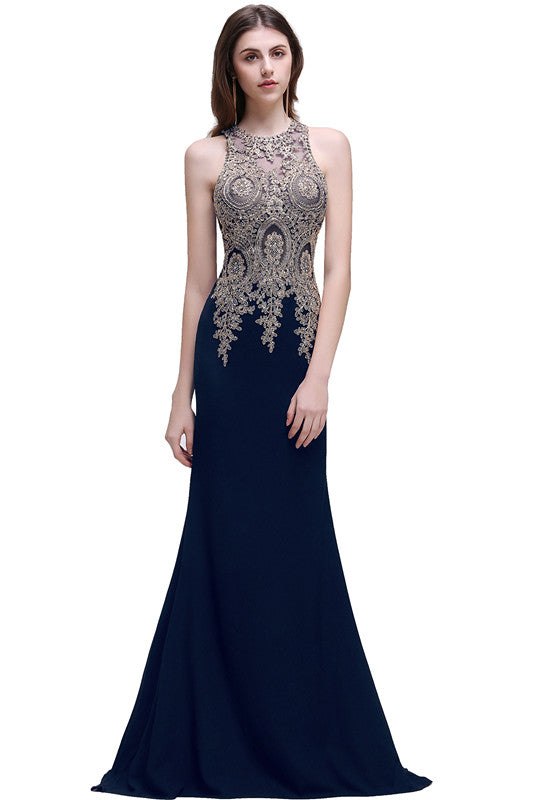 
                      
                        Elegant Sleeveless Mermaid Evening Dress | Prom Gown With Lace Appliques
                      
                    