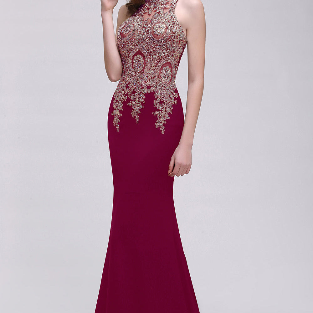 Elegant Sleeveless Mermaid Evening Dress | Prom Gown With Lace Appliques