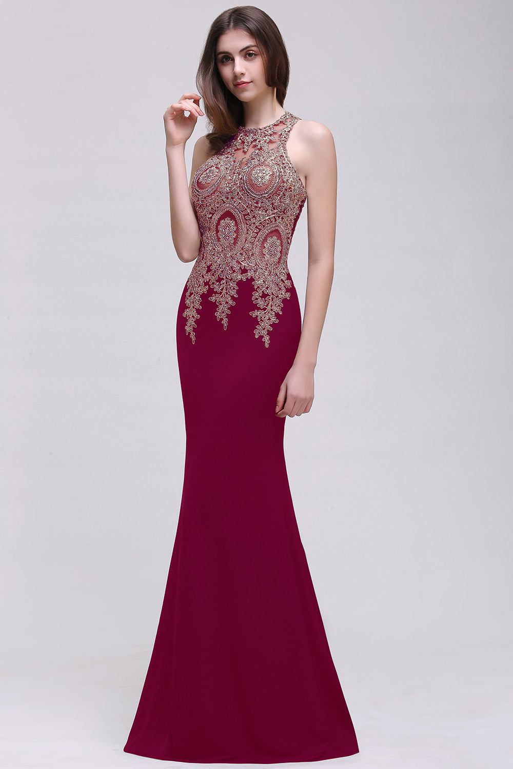 Elegant Sleeveless Mermaid Evening Dress | Prom Gown With Lace Appliques