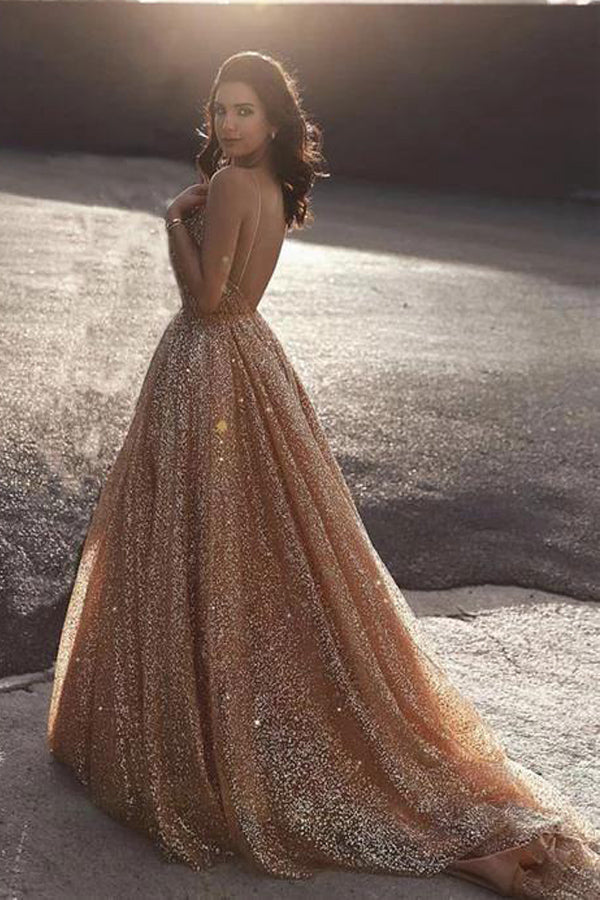 
                      
                        Elegant Spaghetti Straps Backless Prom Dress Sparkly Evening Dress
                      
                    