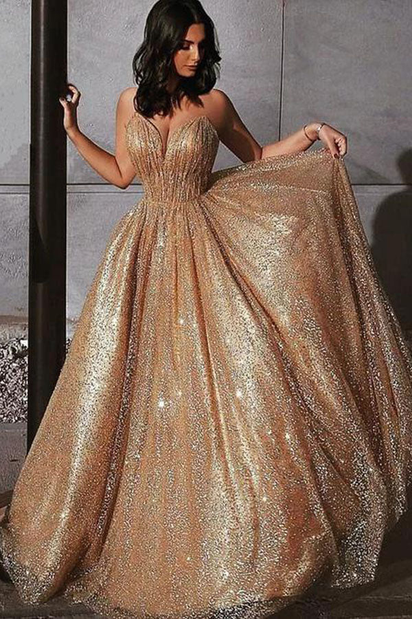 
                      
                        Elegant Spaghetti Straps Backless Prom Dress Sparkly Evening Dress
                      
                    