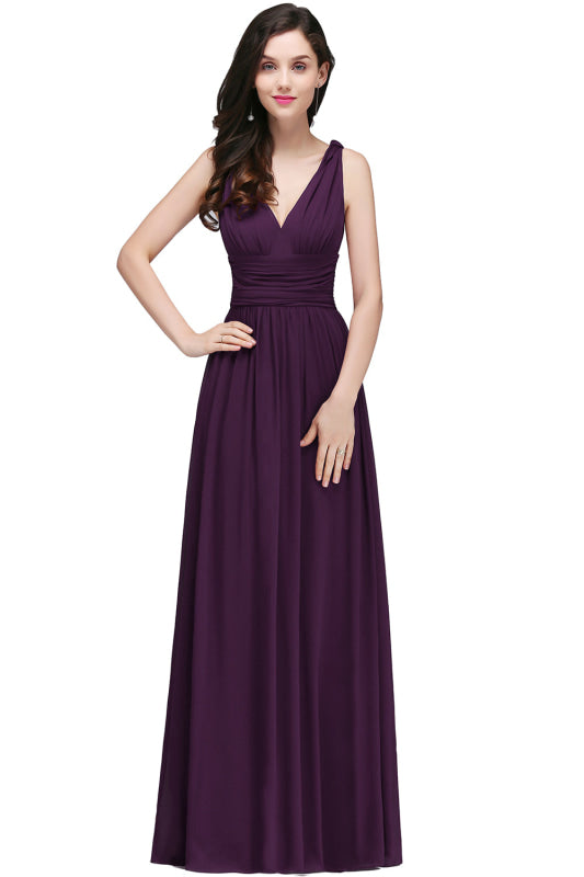 
                      
                        Elegant V-Neck Ruffle Chiffon Aline Bridesmaid Dress Sleeveless Long Evening Party Dress - Grape / US 2 - Prom Dresses
                      
                    