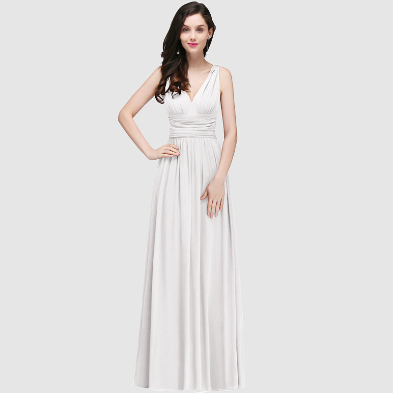 
                      
                        Elegant V-Neck Ruffle Chiffon Aline Bridesmaid Dress Sleeveless Long Evening Party Dress - White / US 2 - Prom Dresses
                      
                    