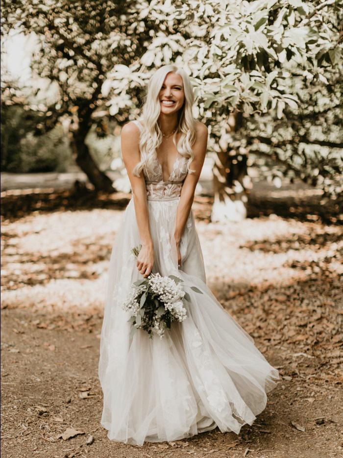 Elegant V Neck See Through Ivory Wedding Dress With Lace Appliques WW279 winkbridal