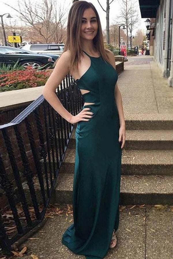 Emerald Green Sheath Halter Long Prom Dress