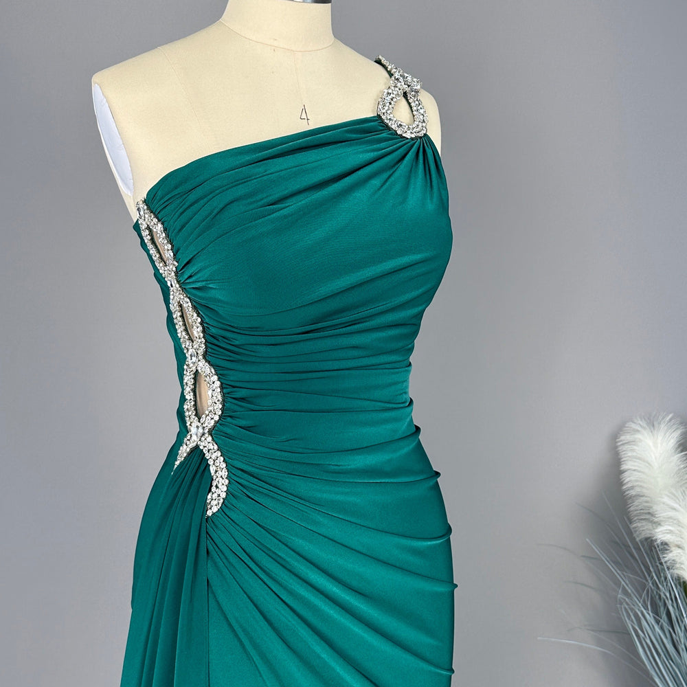 
                      
                        Emerald Green Sleeveless One Shoulder Appliques Long Prom Dress
                      
                    